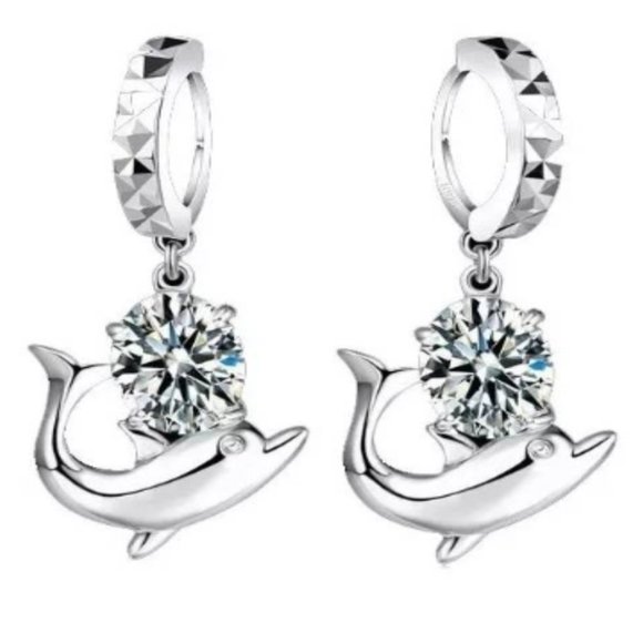 Jewelry - 925 Sterling Silver Hoop Earrings Dolphin Timeless Beauty Classic Elegance Stud